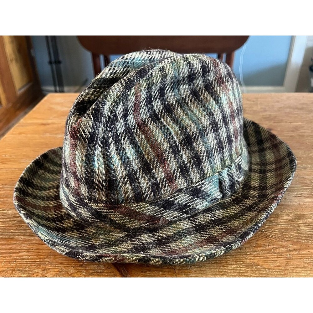 Vintage LL Bean Hat Mens Multicolor Plaid Fedora Wool Casual Classic Gray Brown